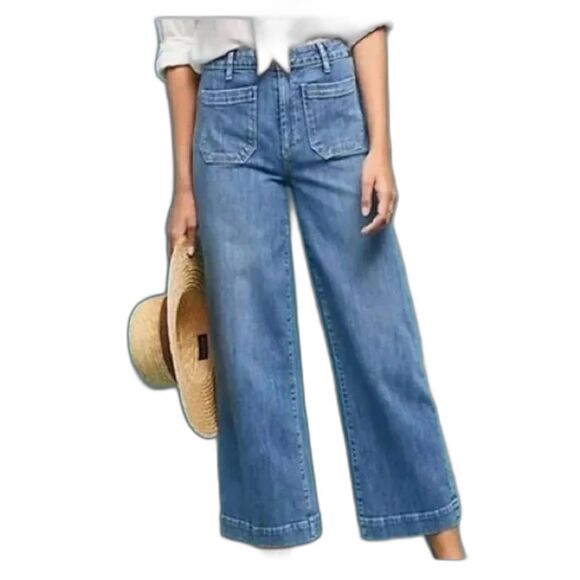 PAIGE Denim - Paige Jeans Patch Pocket Nellie Crop Size 32 Blue Hyden Wash Wide Leg High Rise